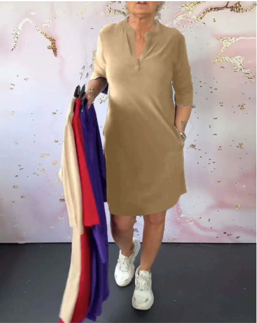 Alba - Vestido liso con cuello en V